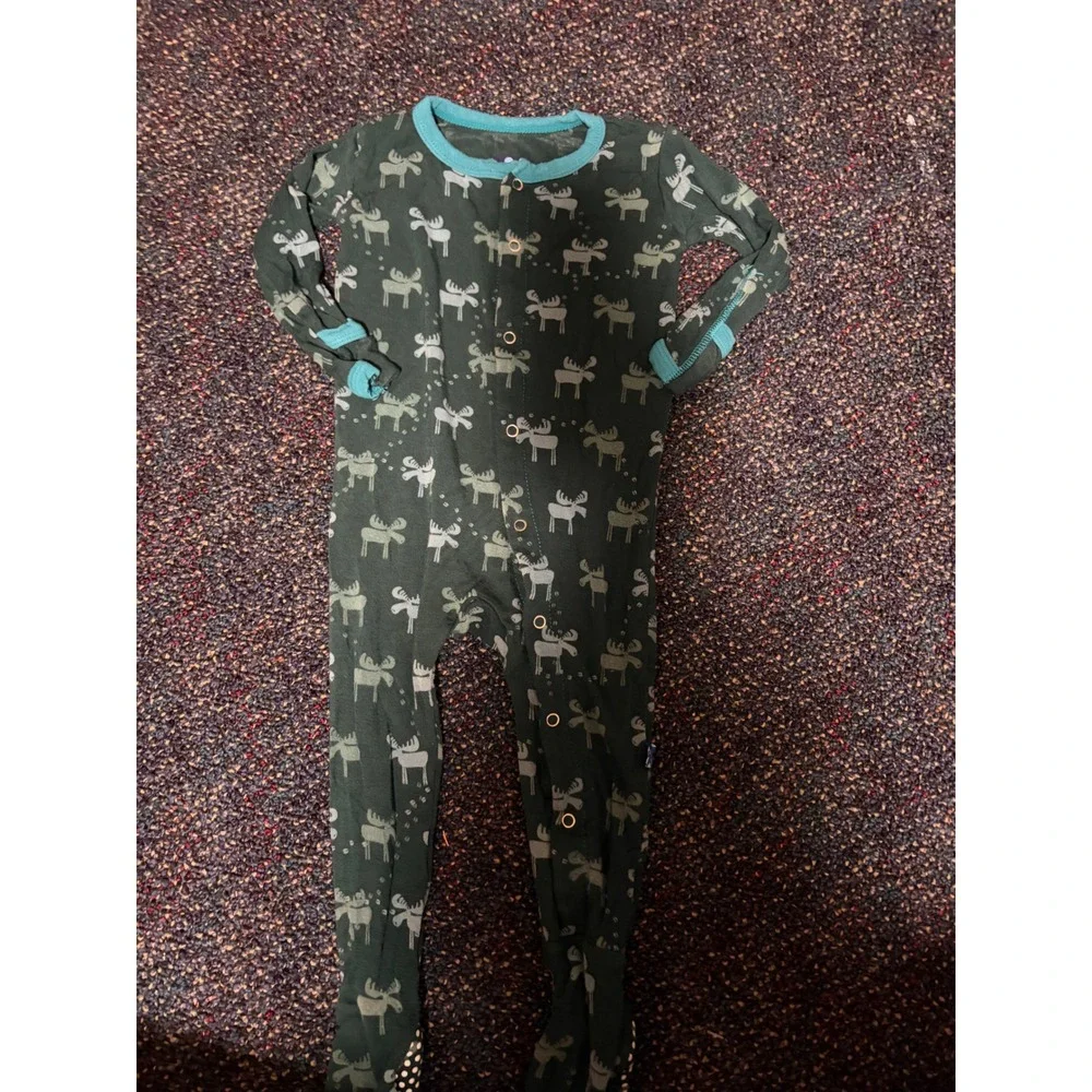 Kickee Pants Moose Print Bamboo Viscose Footie Sleeper Green 6-12 Months